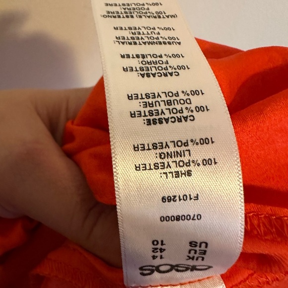 ASOS Dress 10 Orange Draped Ruffle Asymmetrical Midi One Shoulder Halter - Picture 7 of 12